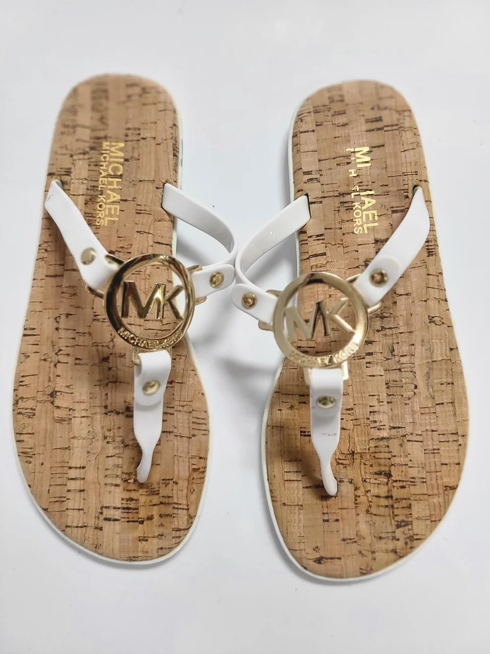 Michael Kors MK Charm Jelly  White Jet Set Cork Thong Sandals Flip Flop 6